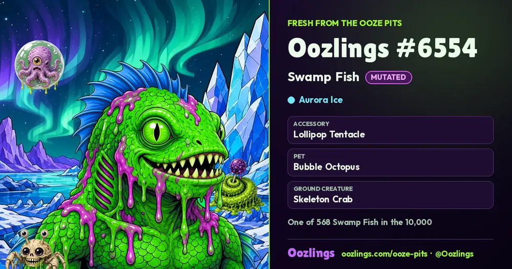 Oozlings #6554, a Mutated Swamp Fish in Aurora Ice