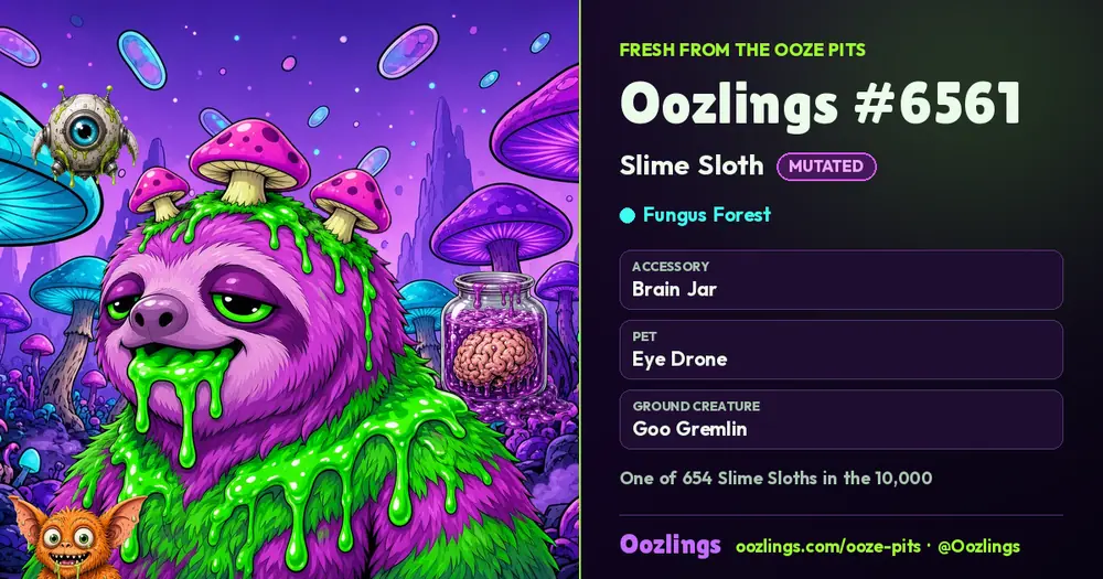 Oozlings #6561, a Mutated Slime Sloth in Fungus Forest