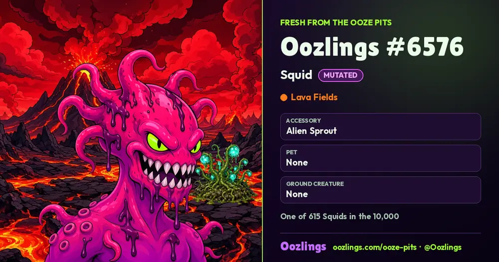 Oozlings #6576, a Mutated Squid in Lava Fields