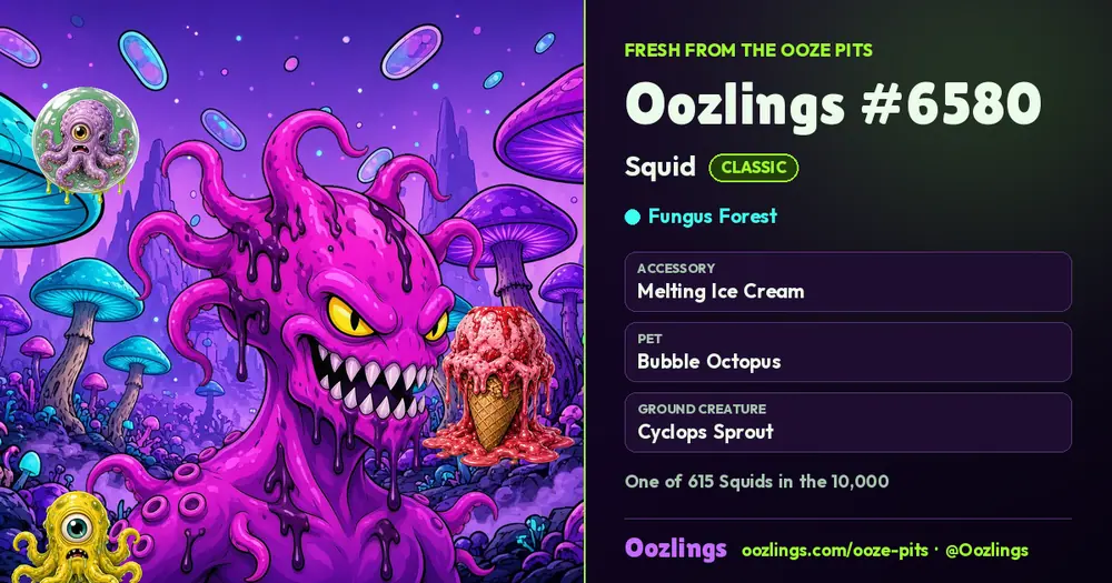 Oozlings #6580, a Classic Squid in Fungus Forest