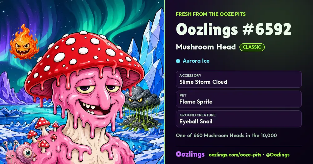 Oozlings #6592, a Classic Mushroom Head in Aurora Ice
