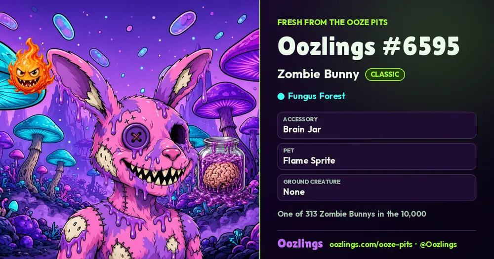 Oozlings #6595, a Classic Zombie Bunny in Fungus Forest