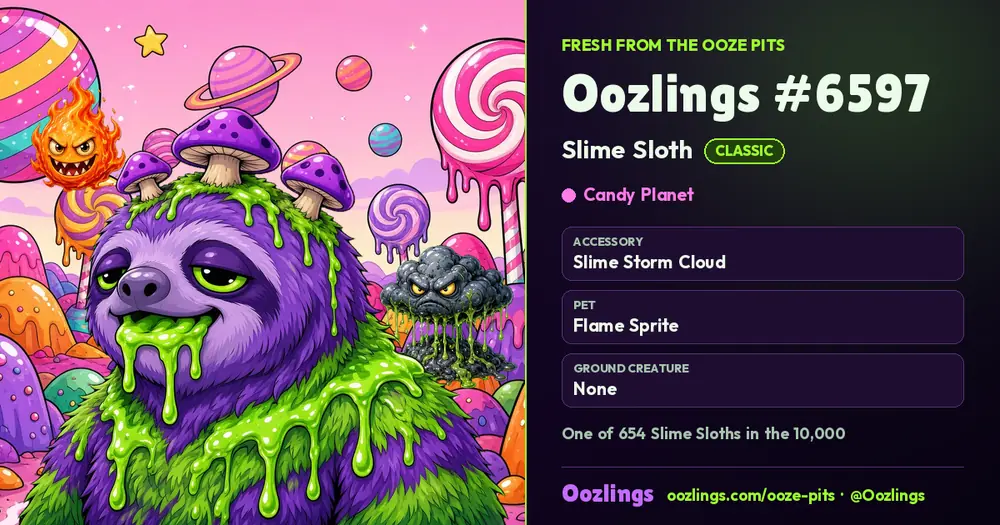 Oozlings #6597, a Classic Slime Sloth in Candy Planet