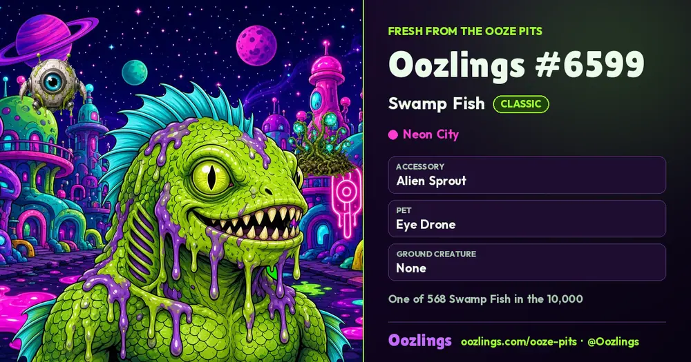 Oozlings #6599, a Classic Swamp Fish in Neon City