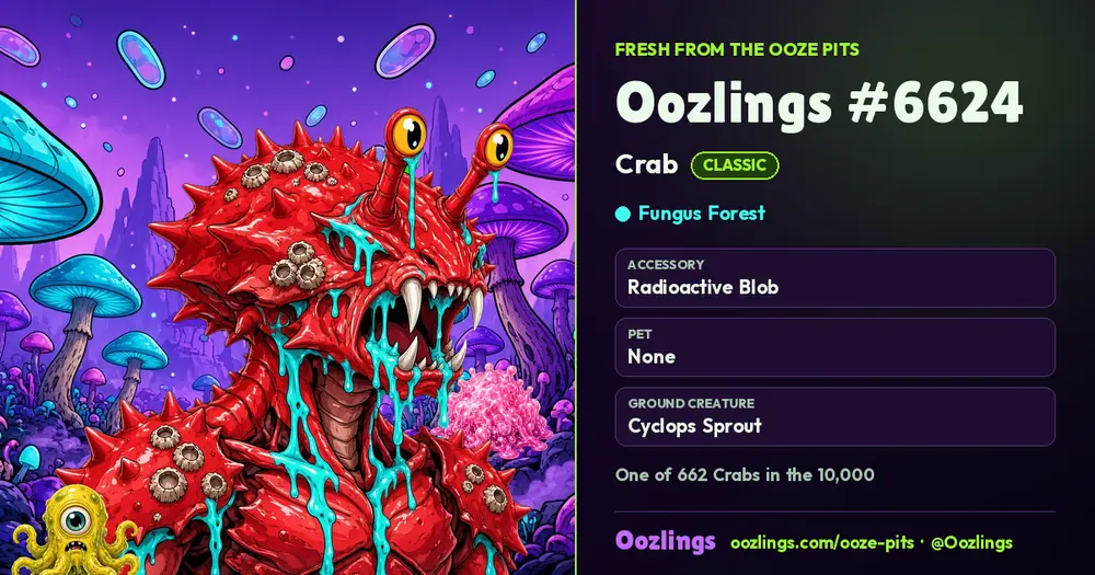 Oozlings #6624, a Classic Crab in Fungus Forest