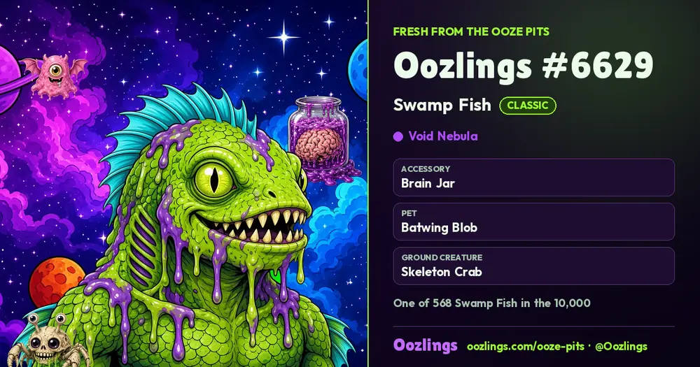 Oozlings #6629, a Classic Swamp Fish in Void Nebula