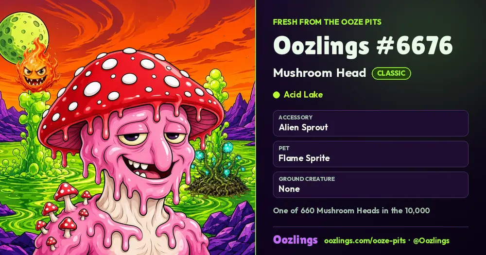 Oozlings #6676, a Classic Mushroom Head in Acid Lake