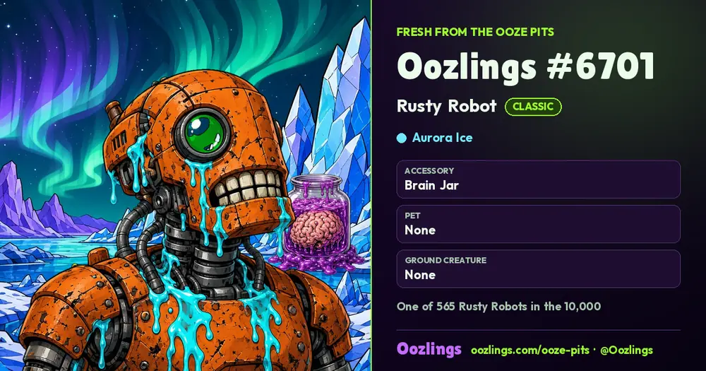 Oozlings #6701, a Classic Rusty Robot in Aurora Ice