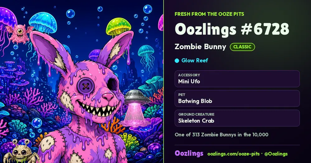 Oozlings #6728, a Classic Zombie Bunny in Glow Reef