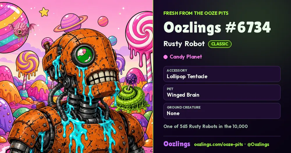 Oozlings #6734, a Classic Rusty Robot in Candy Planet