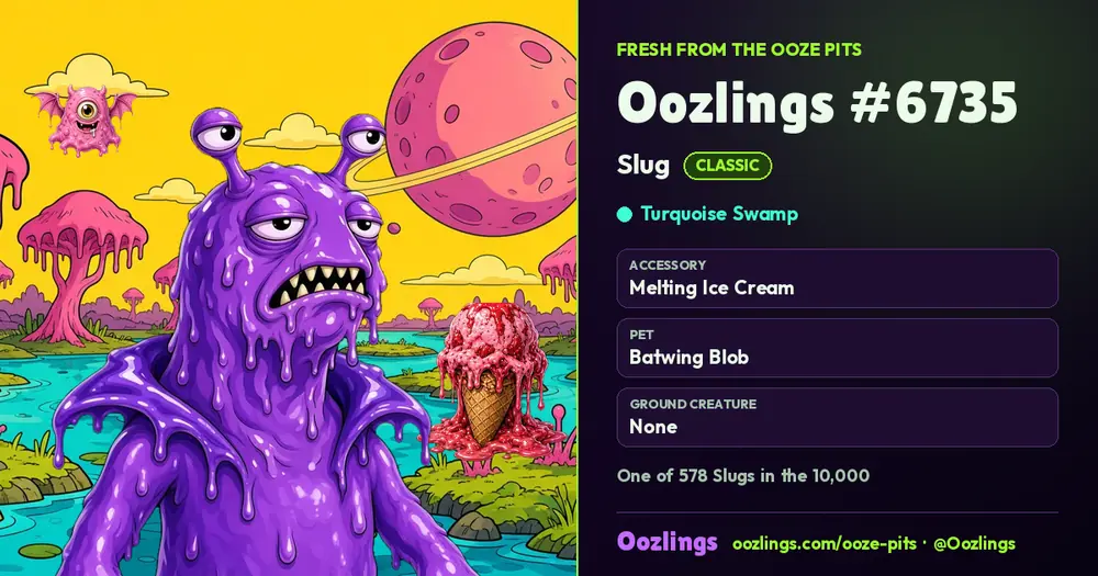 Oozlings #6735, a Classic Slug in Turquoise Swamp
