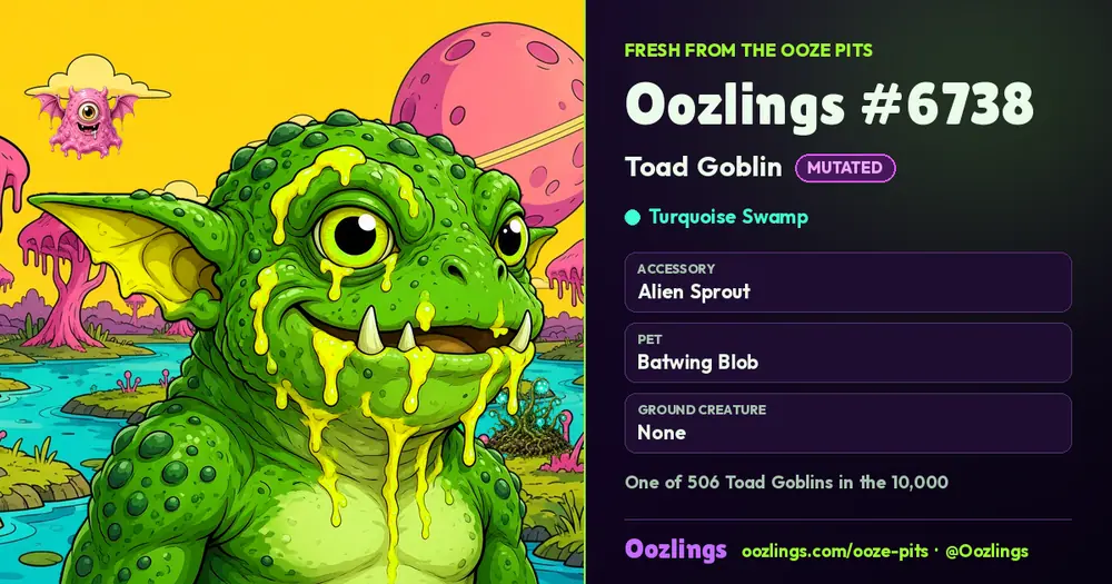 Oozlings #6738, a Mutated Toad Goblin in Turquoise Swamp