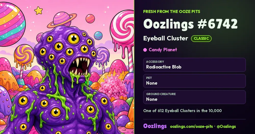 Oozlings #6742, a Classic Eyeball Cluster in Candy Planet