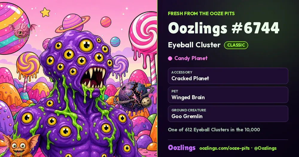 Oozlings #6744, a Classic Eyeball Cluster in Candy Planet