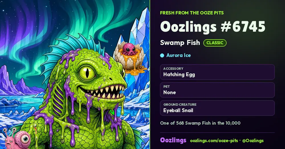 Oozlings #6745, a Classic Swamp Fish in Aurora Ice