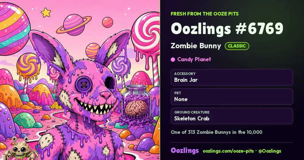 Oozlings #6769, a Classic Zombie Bunny in Candy Planet