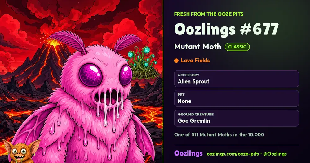 Oozlings #677, a Classic Mutant Moth in Lava Fields