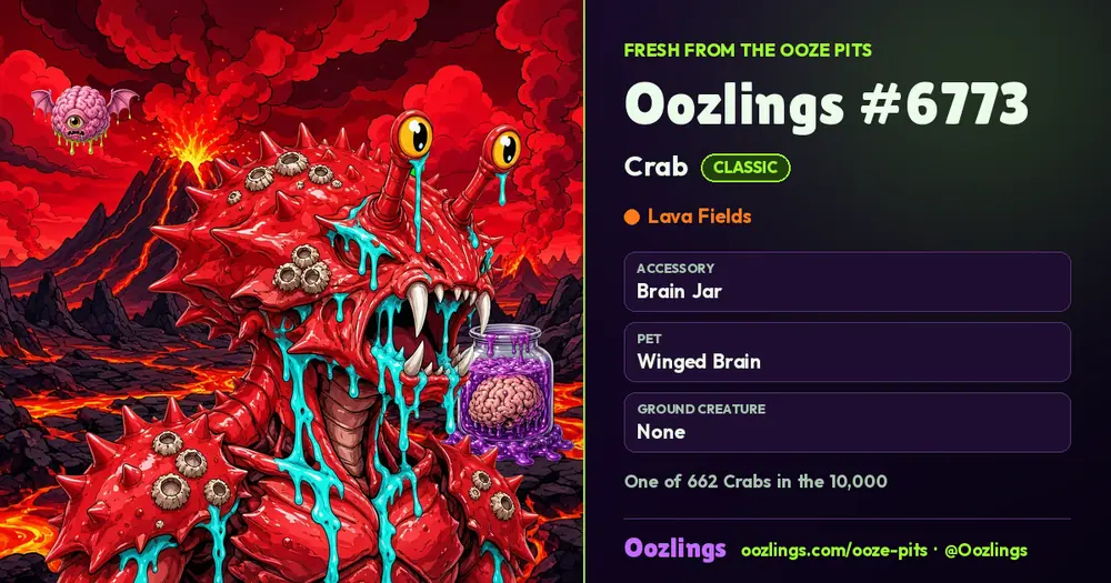 Oozlings #6773, a Classic Crab in Lava Fields