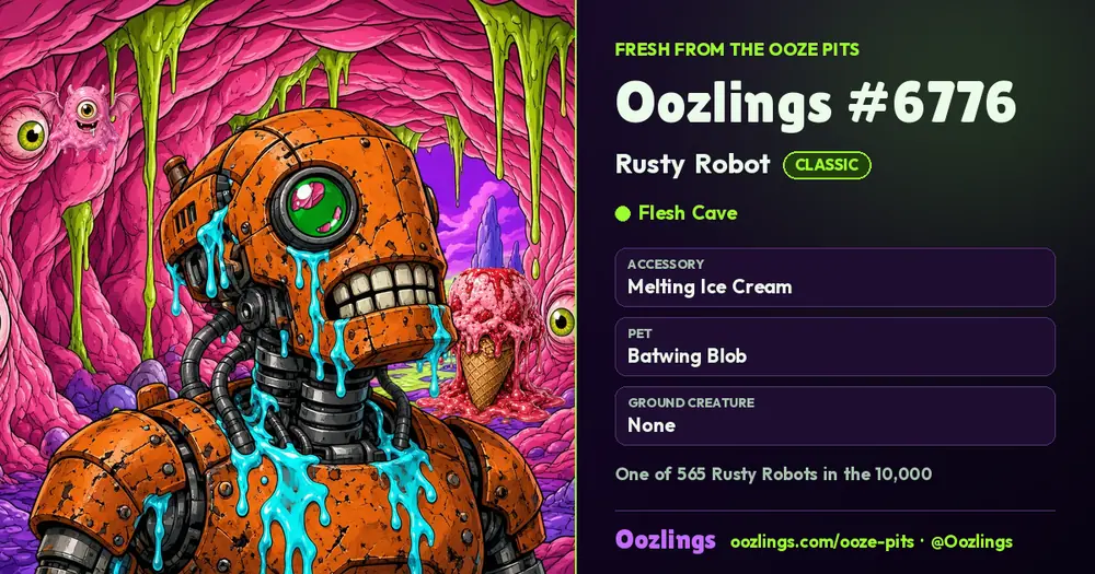 Oozlings #6776, a Classic Rusty Robot in Flesh Cave