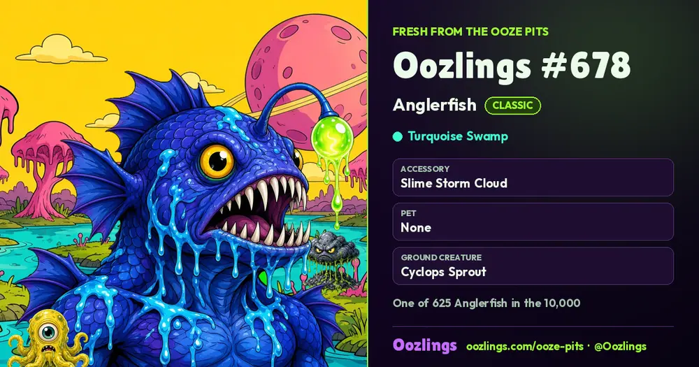 Oozlings #678, a Classic Anglerfish in Turquoise Swamp