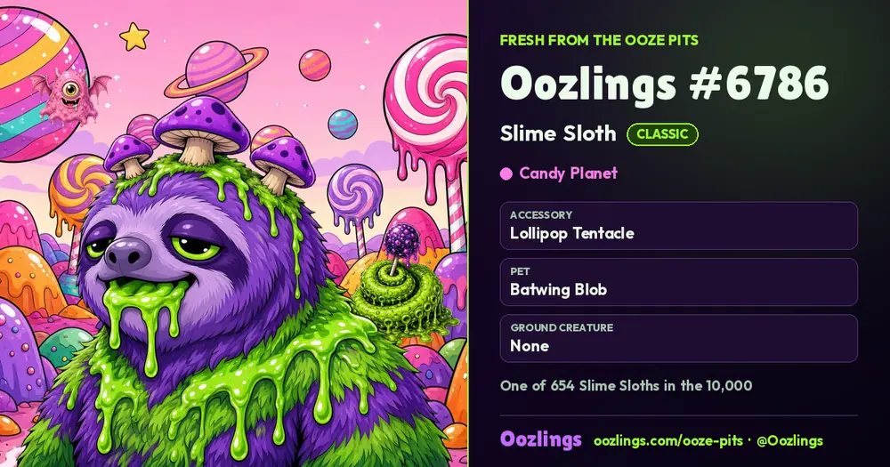 Oozlings #6786, a Classic Slime Sloth in Candy Planet