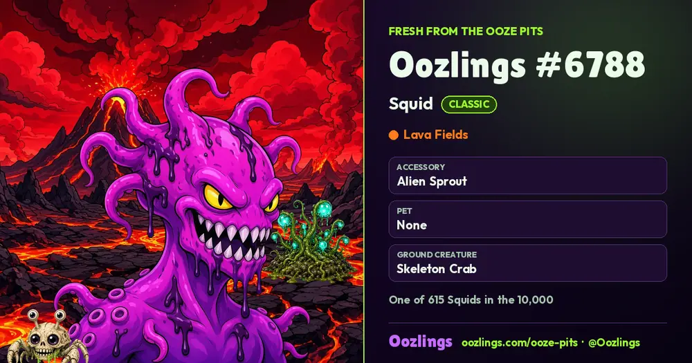 Oozlings #6788, a Classic Squid in Lava Fields