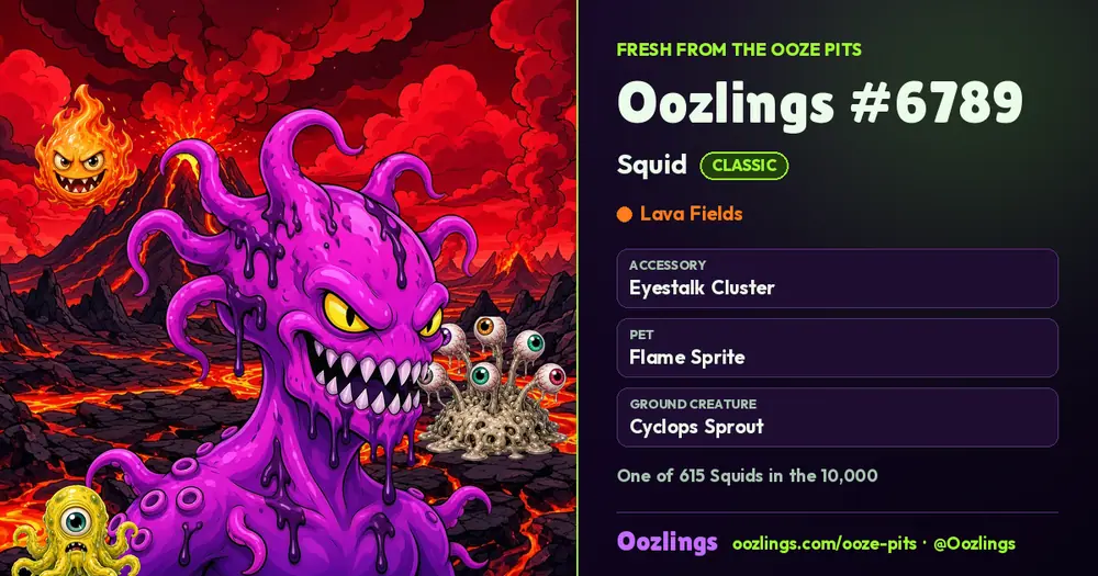 Oozlings #6789, a Classic Squid in Lava Fields