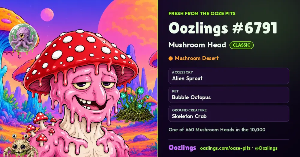 Oozlings #6791, a Classic Mushroom Head in Mushroom Desert