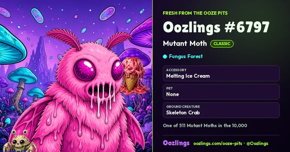 Oozlings #6797, a Classic Mutant Moth in Fungus Forest