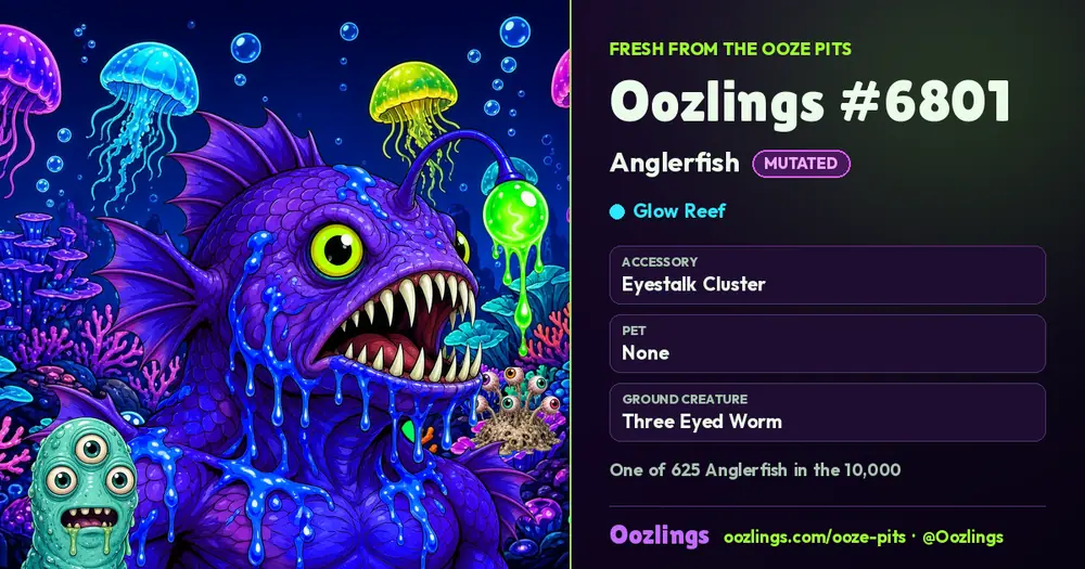 Oozlings #6801, a Mutated Anglerfish in Glow Reef