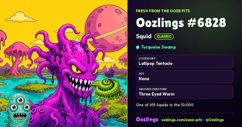 Oozlings #6828, a Classic Squid in Turquoise Swamp
