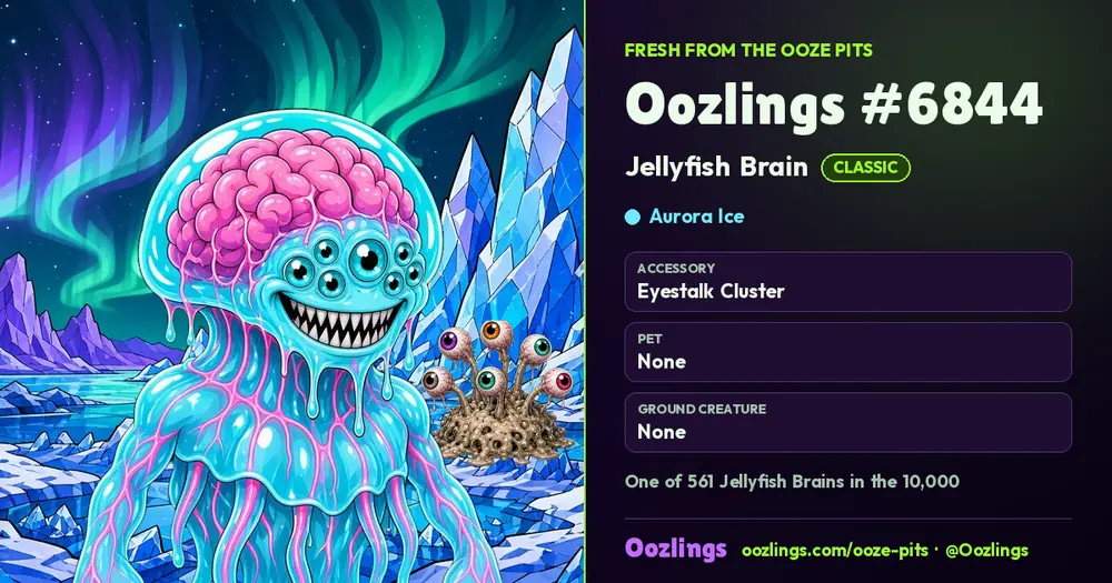 Oozlings #6844, a Classic Jellyfish Brain in Aurora Ice
