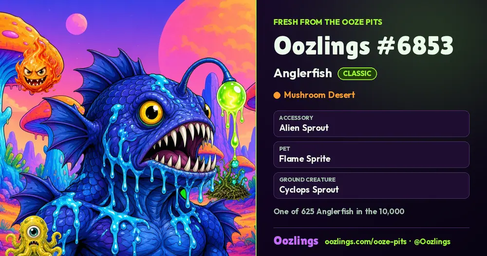 Oozlings #6853, a Classic Anglerfish in Mushroom Desert