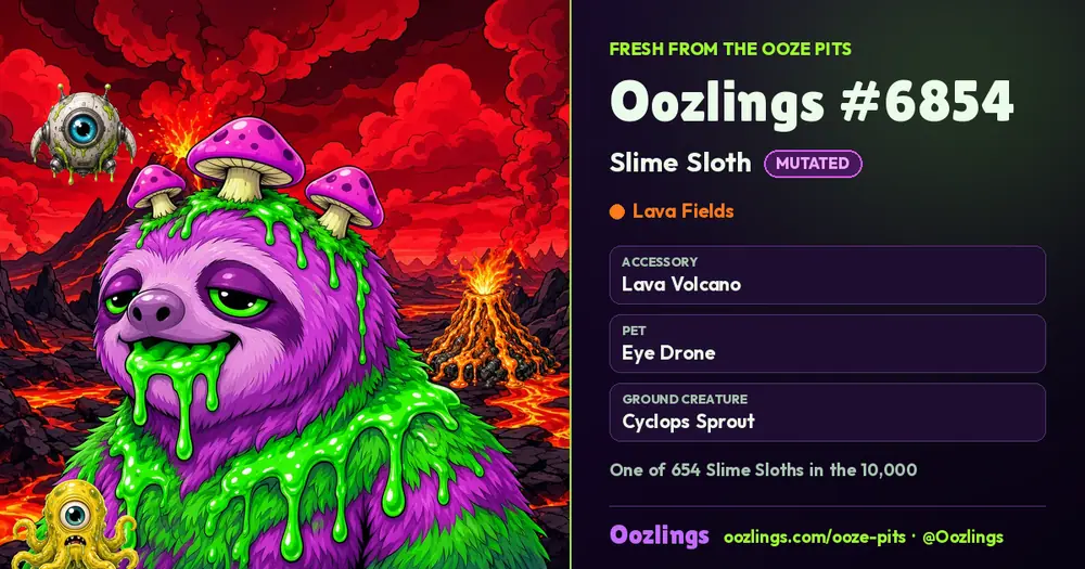 Oozlings #6854, a Mutated Slime Sloth in Lava Fields