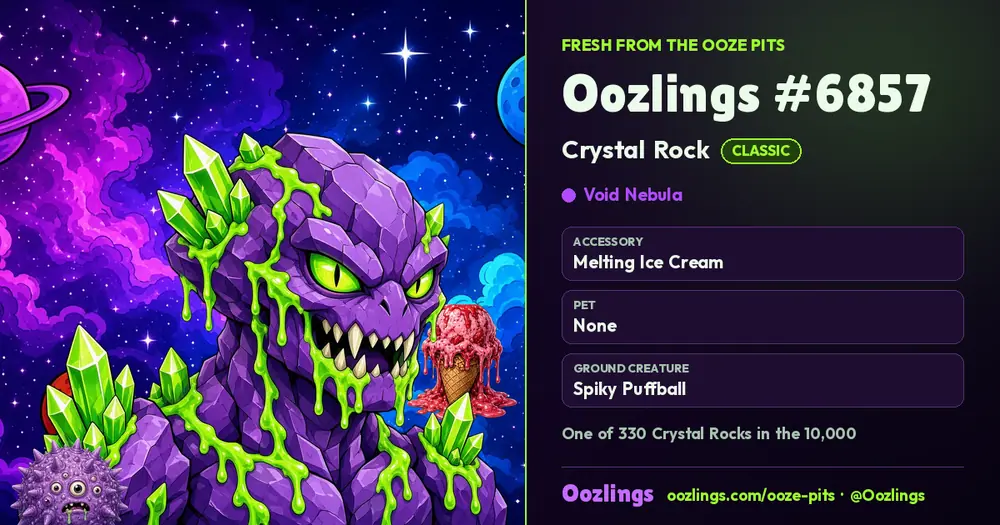 Oozlings #6857, a Classic Crystal Rock in Void Nebula