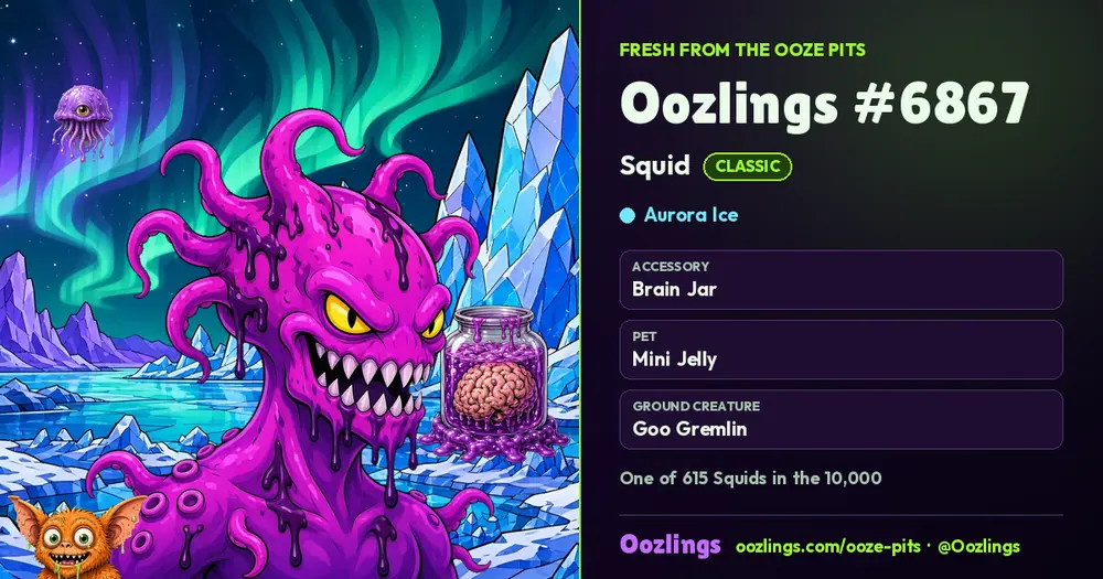 Oozlings #6867, a Classic Squid in Aurora Ice