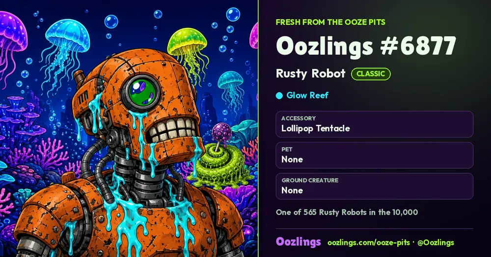 Oozlings #6877, a Classic Rusty Robot in Glow Reef