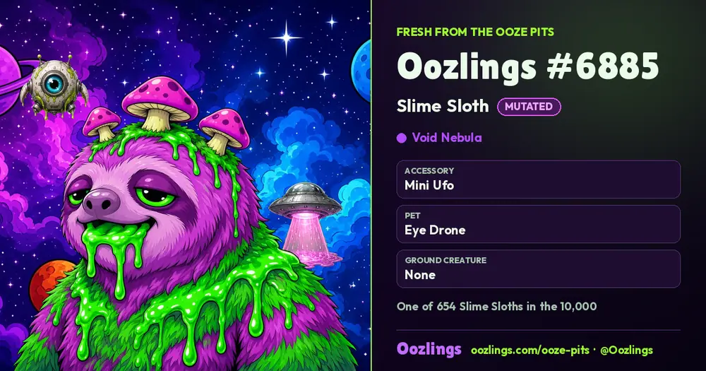 Oozlings #6885, a Mutated Slime Sloth in Void Nebula