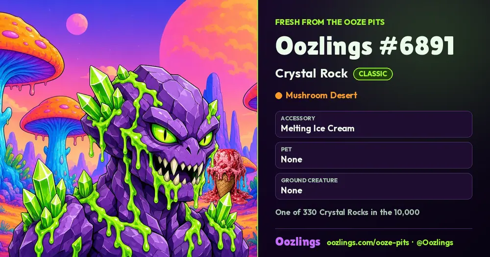 Oozlings #6891, a Classic Crystal Rock in Mushroom Desert