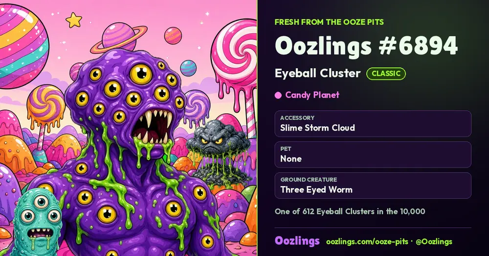 Oozlings #6894, a Classic Eyeball Cluster in Candy Planet