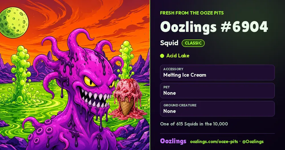 Oozlings #6904, a Classic Squid in Acid Lake