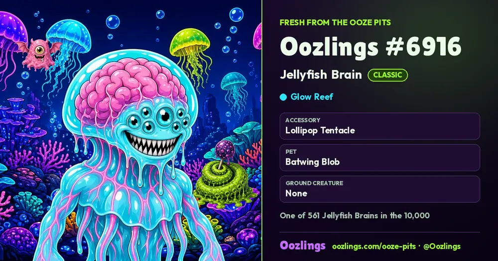 Oozlings #6916, a Classic Jellyfish Brain in Glow Reef