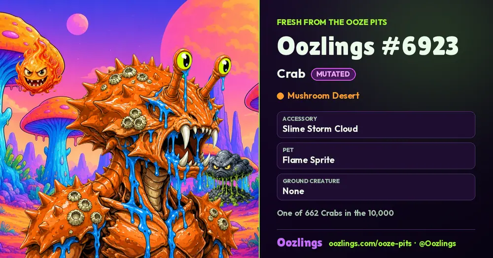 Oozlings #6923, a Mutated Crab in Mushroom Desert