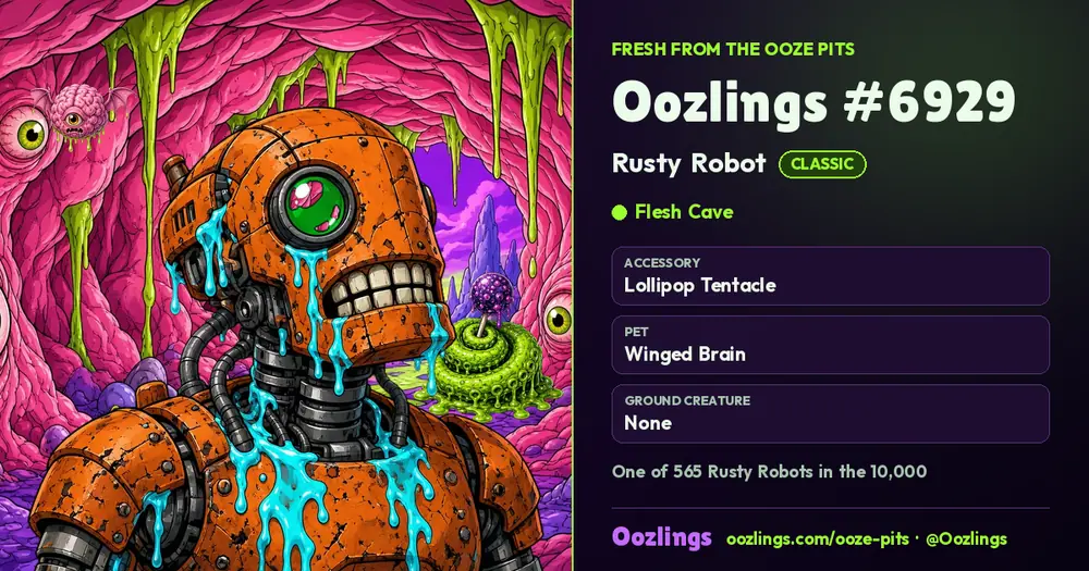 Oozlings #6929, a Classic Rusty Robot in Flesh Cave