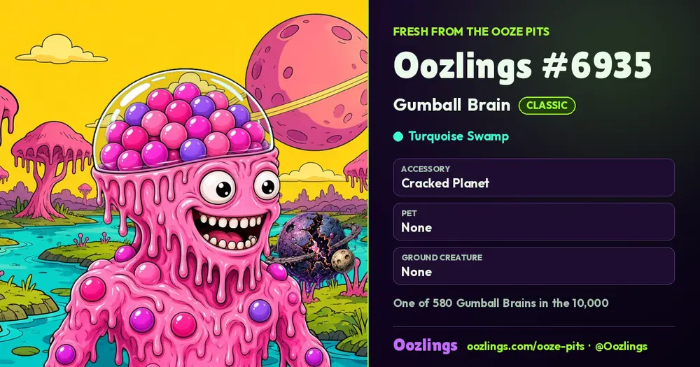 Oozlings #6935, a Classic Gumball Brain in Turquoise Swamp