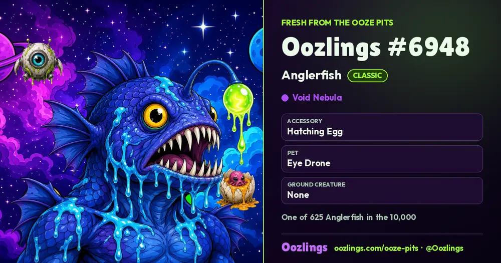 Oozlings #6948, a Classic Anglerfish in Void Nebula