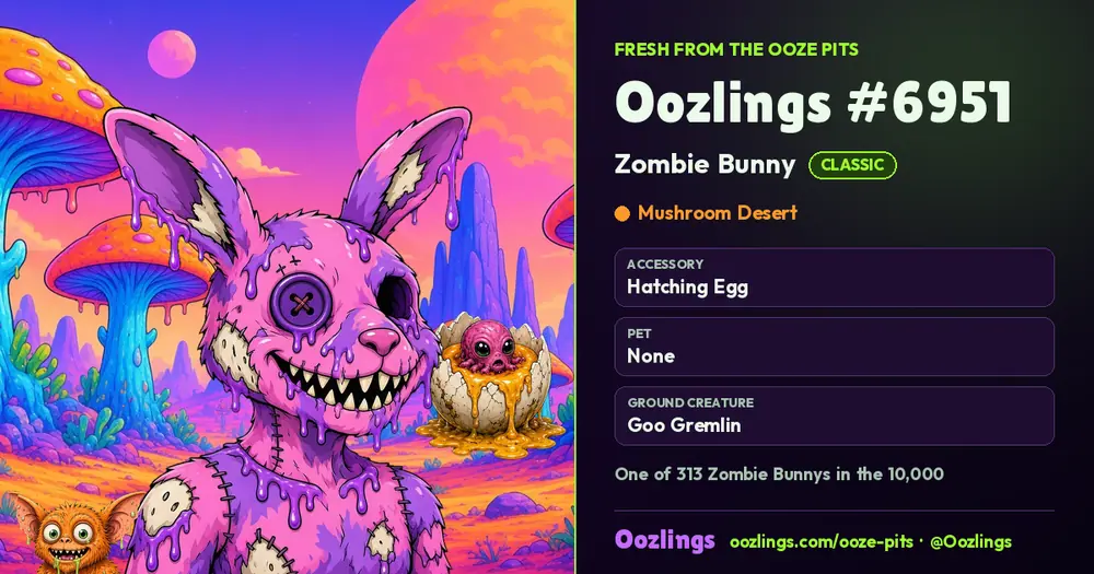Oozlings #6951, a Classic Zombie Bunny in Mushroom Desert