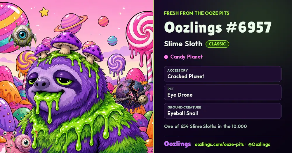 Oozlings #6957, a Classic Slime Sloth in Candy Planet