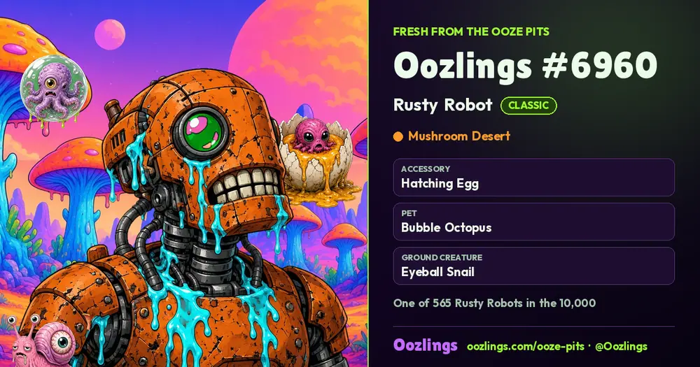 Oozlings #6960, a Classic Rusty Robot in Mushroom Desert