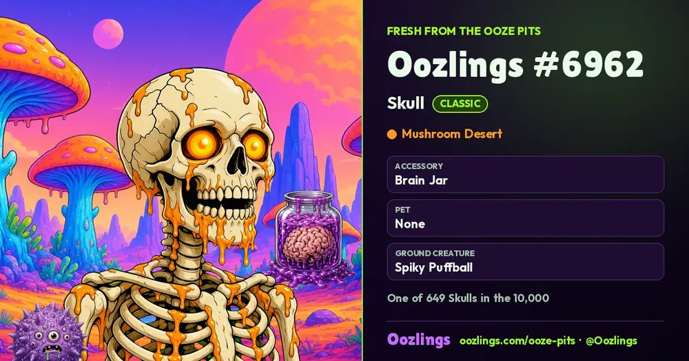 Oozlings #6962, a Classic Skull in Mushroom Desert